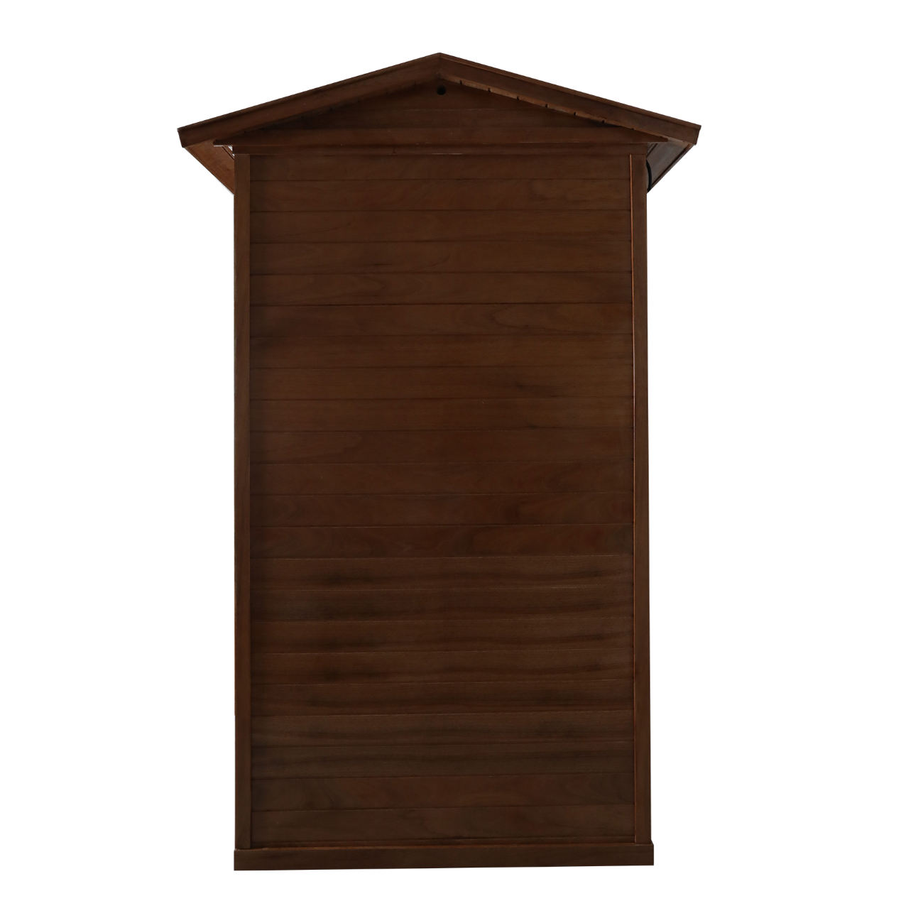 Samsora 701VT steam sauna rear view - African mahogany back panel showing ventilation openings, electrical access points and structural framework construction
