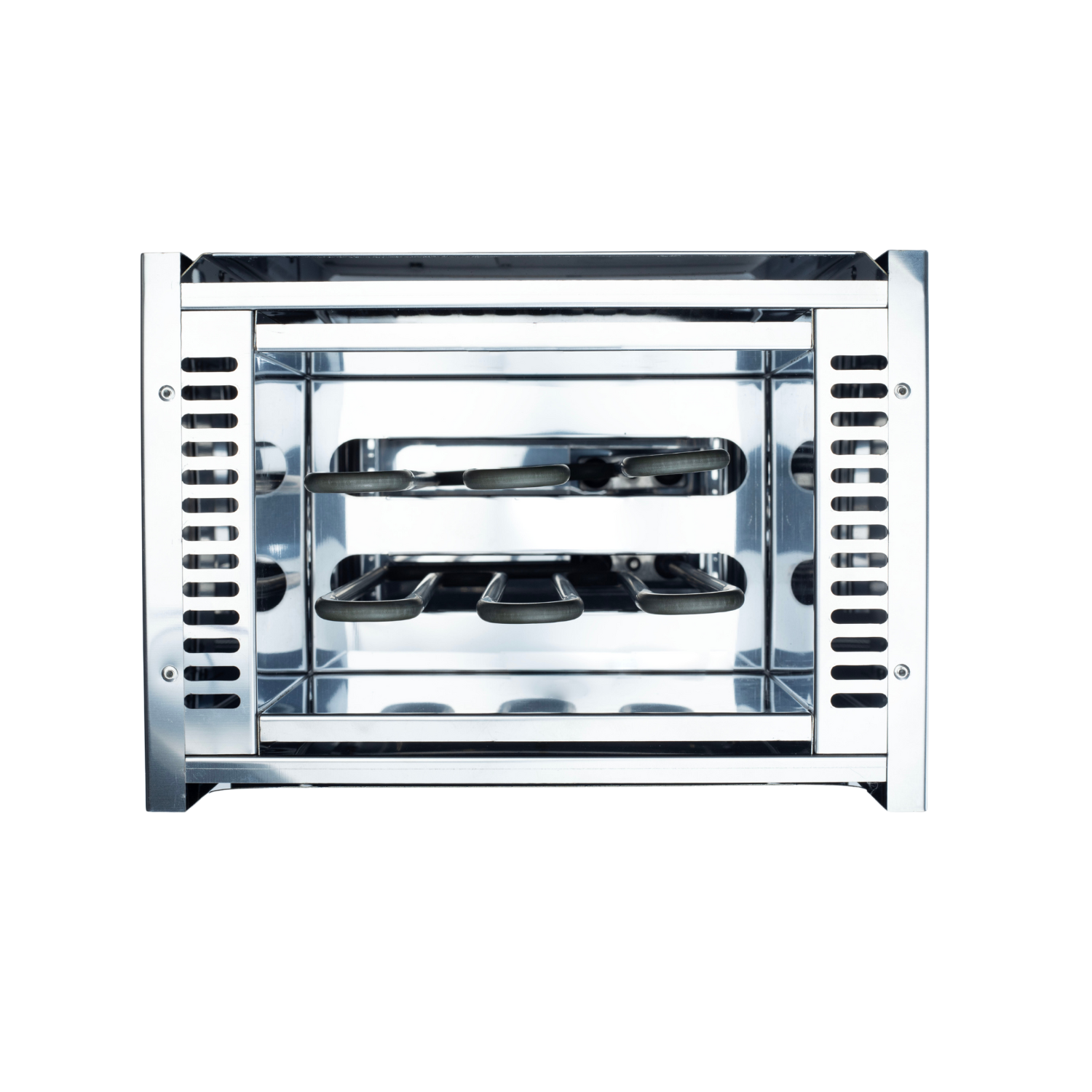 Samsora sauna heater top-down view - 2.5kW-3.8kW overhead perspective showing volcanic stone placement, heating element layout and ventilation design