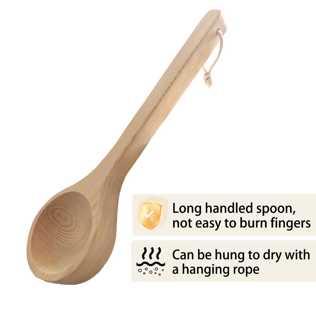 amsora wooden sauna ladle - ergonomic long-handle water scoop crafted from natural wood for safe steam pouring and traditional sauna rituals