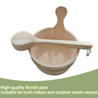 Premium sauna pail and dipper kit - handcrafted wooden bucket paired with classic ladle for traditional water splash experience
