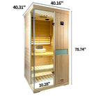 Samsora 701SH steam sauna right side profile - hemlock wood panel alignment, corner joinery and vertical dimension perspective