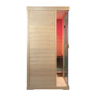 Samsora 701SH steam sauna left side angle - lateral view displaying wood grain pattern, wall clearance and installation footprint