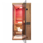 Samsora 701ST sauna product view - sleek one-person configuration showcasing premium wood construction, glass door and integrated steam system