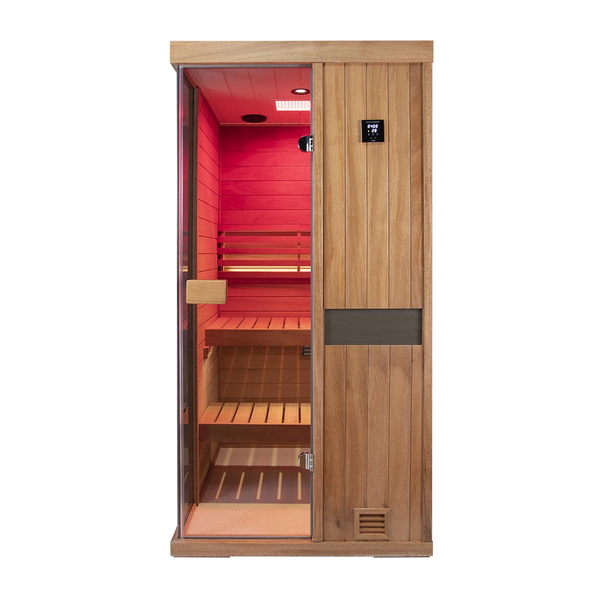 Samsora 701ST steam sauna showcase - premium solo retreat highlighting artisan woodwork, modern glass accents and therapeutic steam capabilities