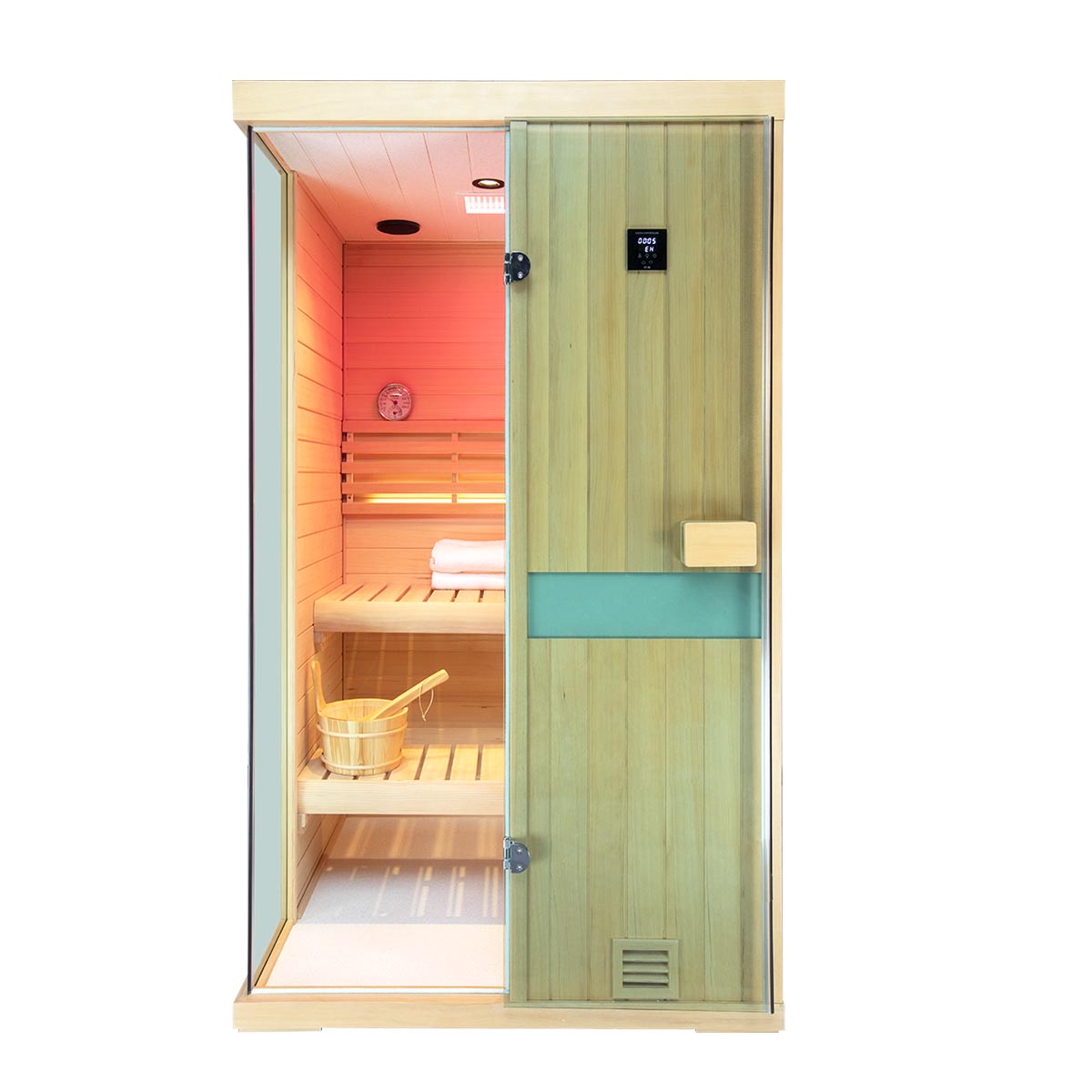 Samsora 702SH front view showcase - spacious hemlock construction with expansive transparent entrance and contemporary aesthetic appeal