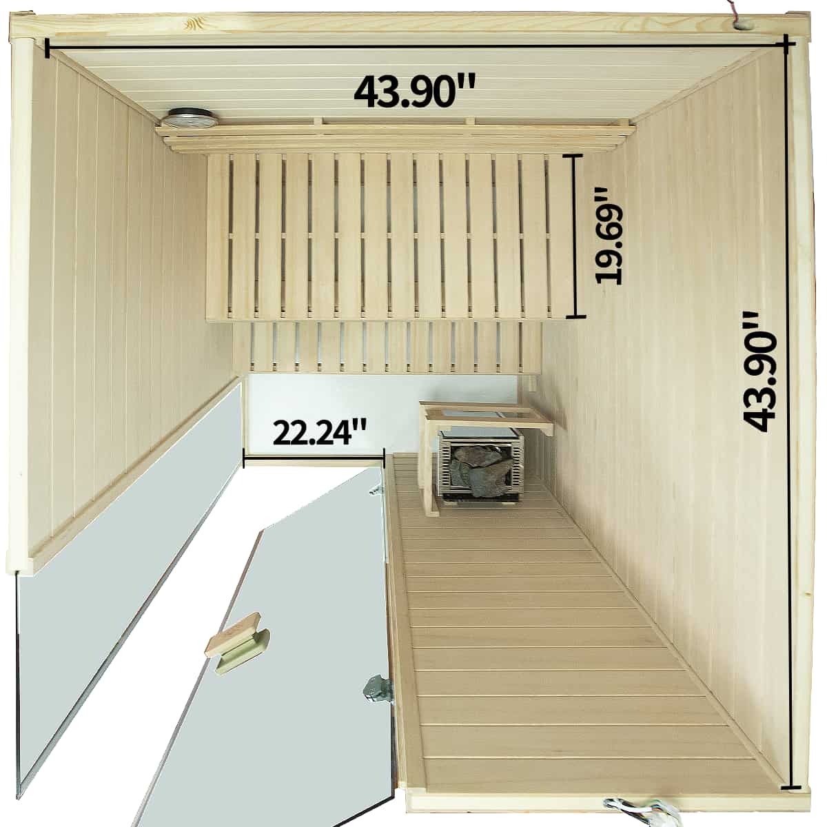 Samsora 702SH indoor steam sauna aerial view - premium compact design with efficient layout and quality wood construction