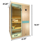 Samsora 702SH steam sauna right side view - Hemlock lateral panel displaying unit depth, wood grain texture and compact installation profile External_dimensions