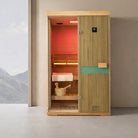 Samsora 702SH indoor steam sauna lifestyle scene - premium hemlock wood sauna in modern home setting with natural lighting and relaxation ambiance