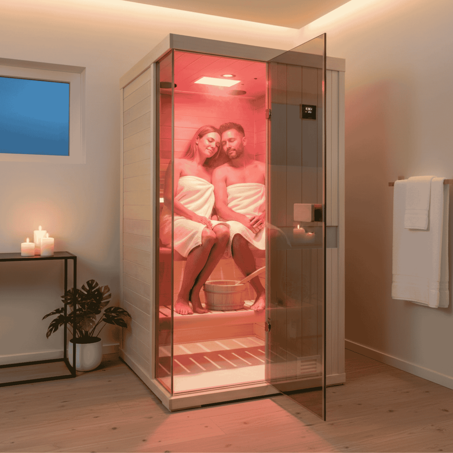 Samsora 702SH steam sauna interior space showcase - premium compact cabin with efficient layout and comfortable seating