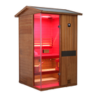 Samsora 702VT steam sauna front view - dual-capacity African mahogany unit showcasing centered glass access and polished metallic fixtures