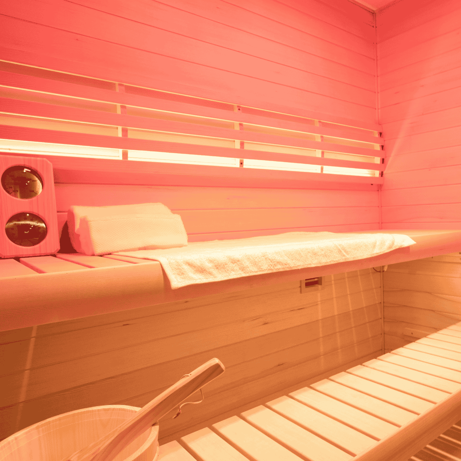 Samsora 703SH steam sauna bench with ambient lighting - premium interior illumination and comfortable seating design
