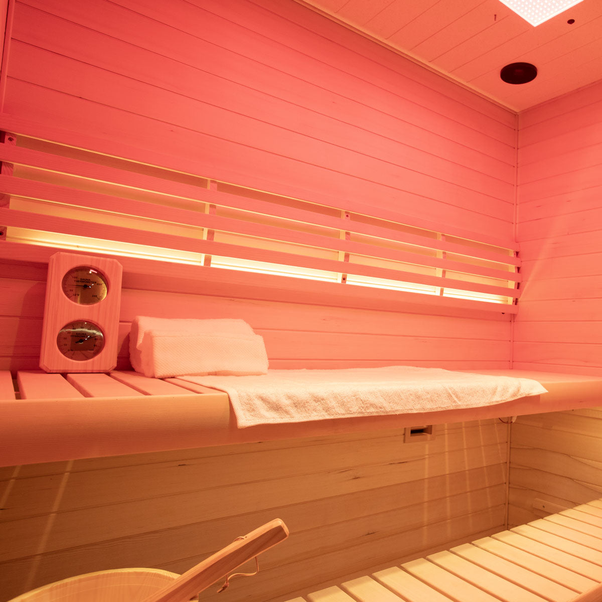 Samsora 703SH steam sauna construction detail - premium hemlock joinery, smooth finish and expert assembly showcasing superior build quality