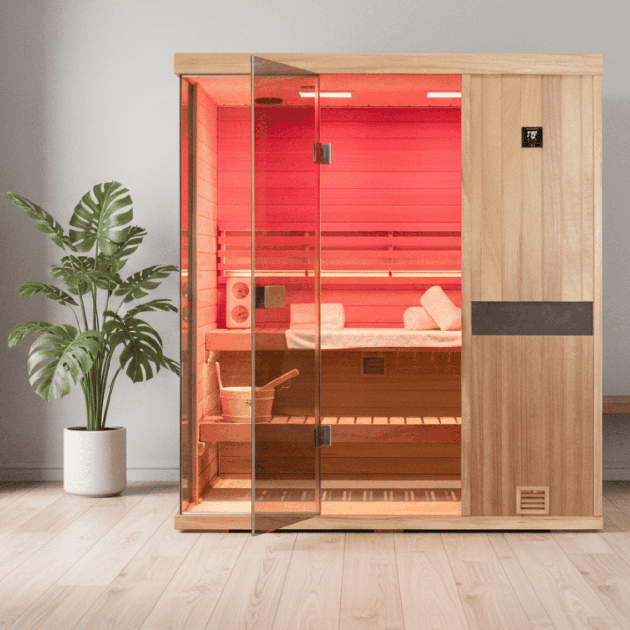 Samsora 703ST indoor steam sauna with African mahogany wood - premium natural wood construction for elegant and durable design