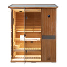 Samsora 703VT outdoor sauna front display - weather-resistant fir wood construction with full glass door, outdoor-grade hardware and natural finish