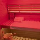 Samsora 704SH interior bench configuration - premium hemlock seating with negative ion air purification technology and ergonomic design for enhanced family wellness sessions