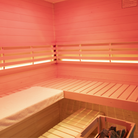 Samsora 704SH interior red light therapy display - Canadian hemlock craftsmanship with 660nm therapeutic light panels for skin rejuvenation and muscle recovery in spacious 4-person layout