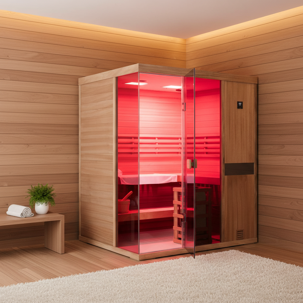 Samsora 704ST indoor steam sauna showcase - premium spacious cabin with natural wood interior and glass door design