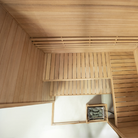 Samsora 704ST top-down interior view - overhead perspective showing 4-person bench layout, 660nm red light panel placement and negative ion technology distribution