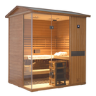 Samsora 704VT outdoor sauna right perspective - premium mahogany construction showcasing structural framework and 660nm wavelength therapy for muscle recovery