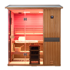 Samsora 704VT outdoor steam sauna primary view - elegant mahogany 4-capacity unit with polished hardware and stress-reducing ionized air technology