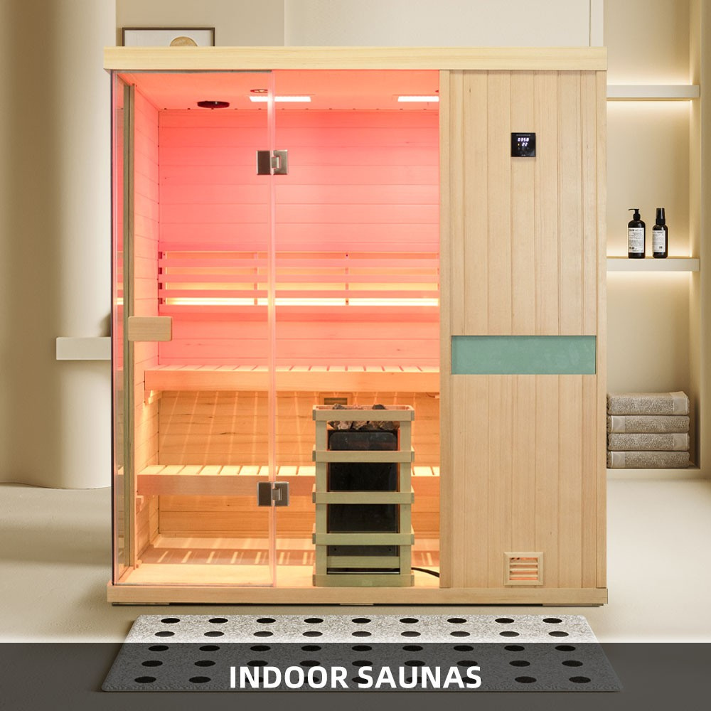 Samsora sauna navigation indoor saunas - category banner featuring spacious three-capacity models designed for family wellness and social sauna sessions