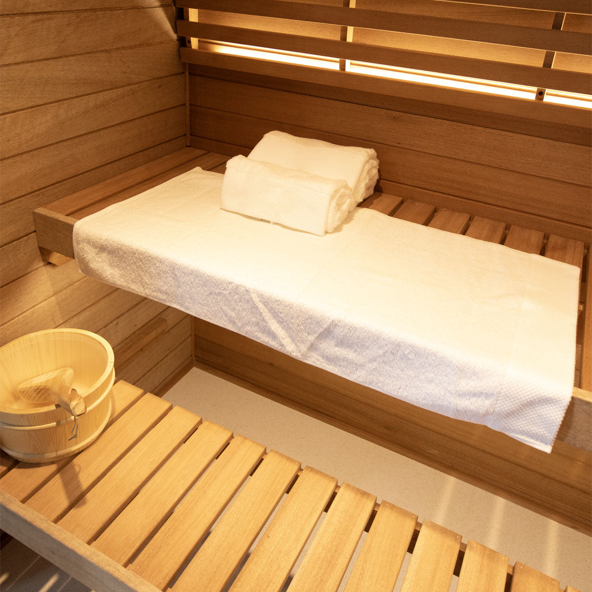  Samsora 703VT steam sauna detail shot - close-up showcasing natural wood texture, ventilation system and quality hardware components